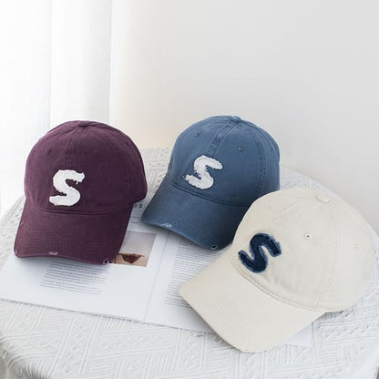 Lettering Applique Distressed Baseball Cap