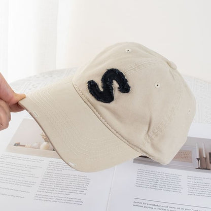 Lettering Applique Distressed Baseball Cap