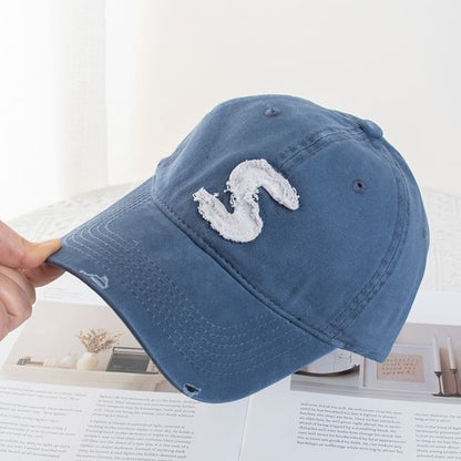 Lettering Applique Distressed Baseball Cap