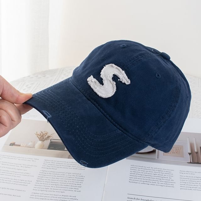 Lettering Applique Distressed Baseball Cap