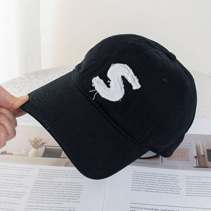 Lettering Applique Distressed Baseball Cap