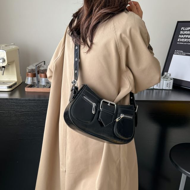 Faux Leather Buckled Shoulder Bag