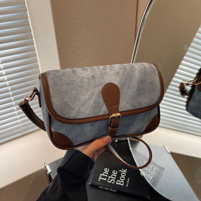 Faux Leather Contrast Piping Crossbody Bag