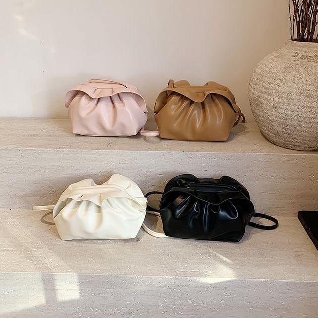 Faux Leather Ruched Crossbody Bag