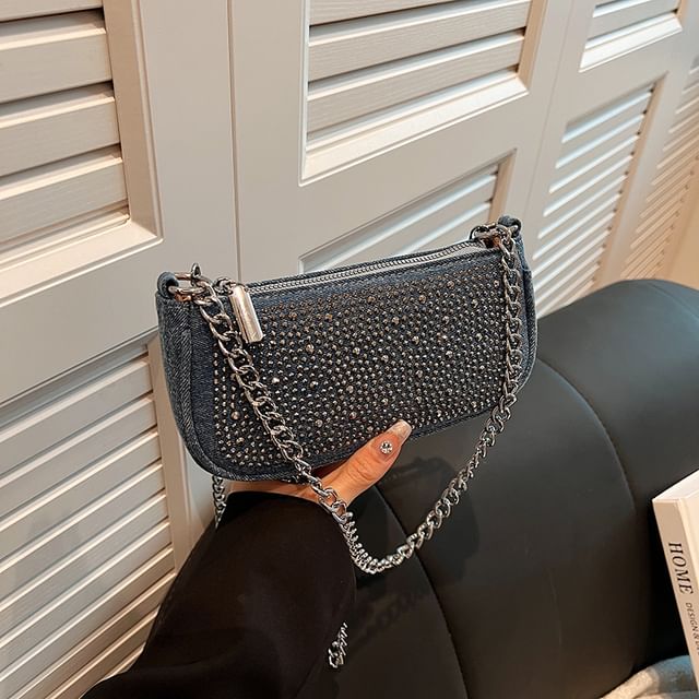 Denim Rhinestone Evening Clutch