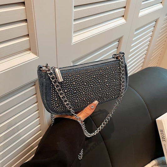 Denim Rhinestone Evening Clutch