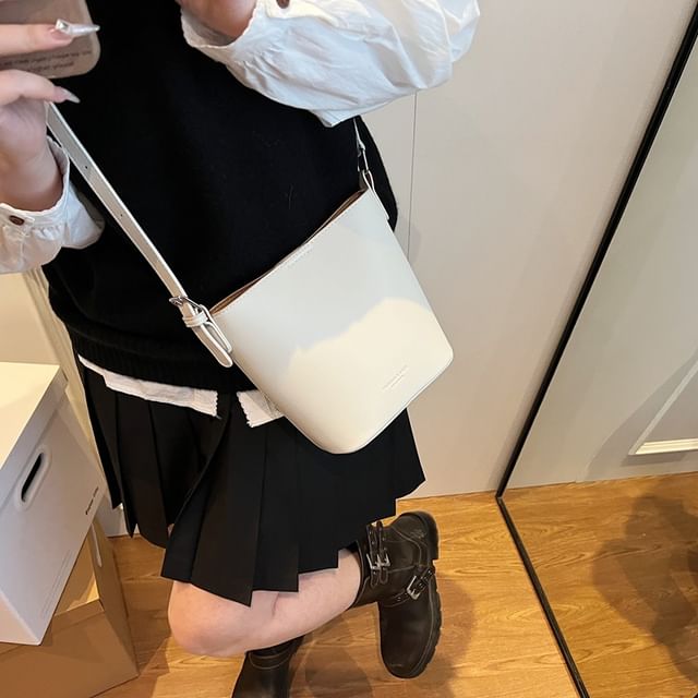 Faux Leather Plain Bucket Bag
