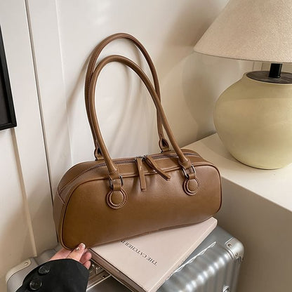 Faux Leather Plain Shoulder Bag