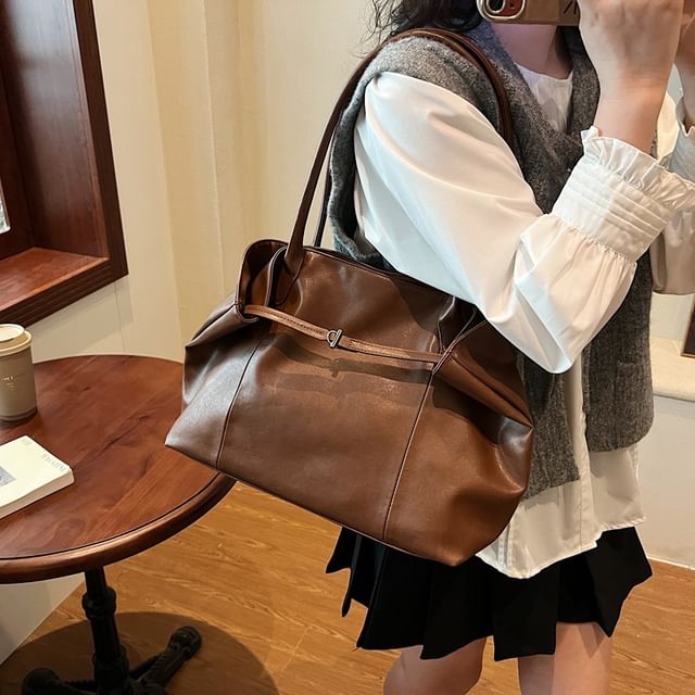Faux Leather Plain Tote Bag