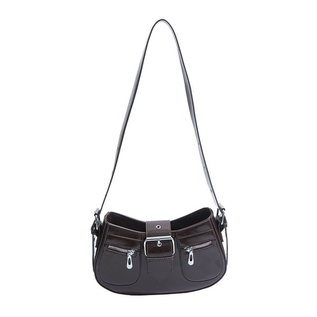 Faux Leather Buckled Shoulder Bag