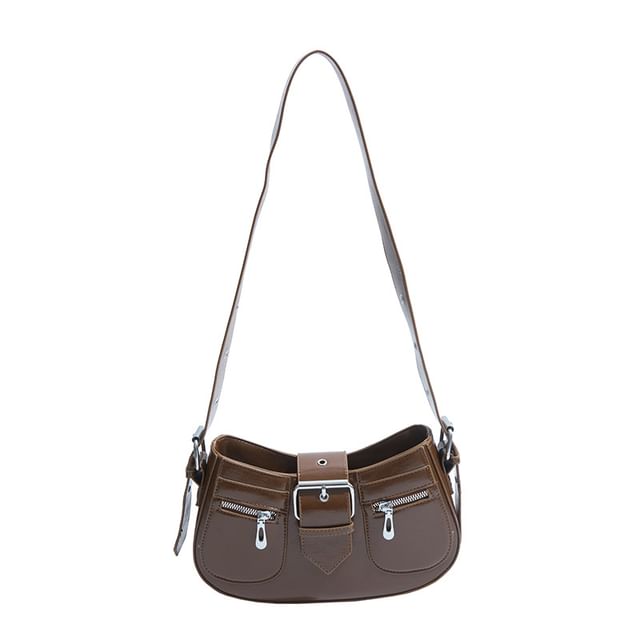 Faux Leather Buckled Shoulder Bag