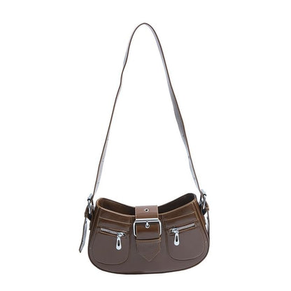 Faux Leather Buckled Shoulder Bag