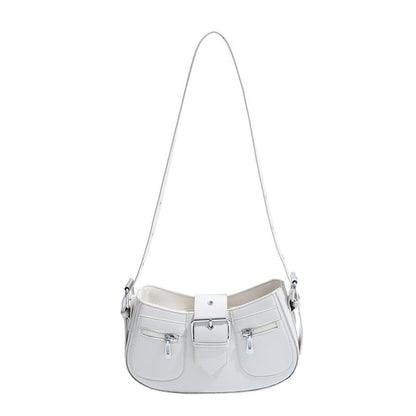 Faux Leather Buckled Shoulder Bag