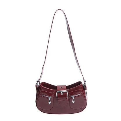 Faux Leather Buckled Shoulder Bag