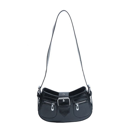 Faux Leather Buckled Shoulder Bag