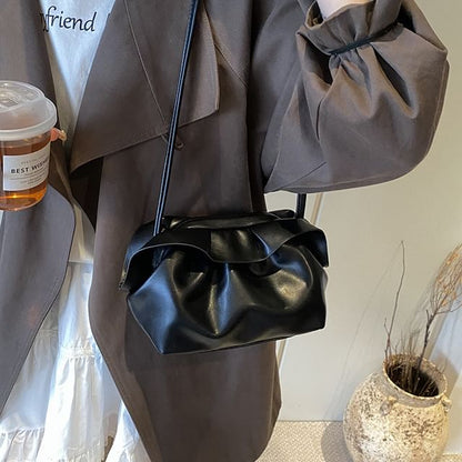 Faux Leather Ruched Crossbody Bag