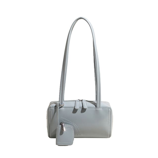 Faux Leather Box Shoulder Bag