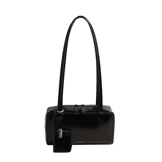 Faux Leather Box Shoulder Bag