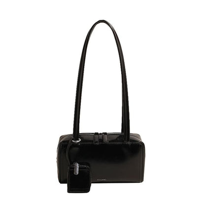 Faux Leather Box Shoulder Bag