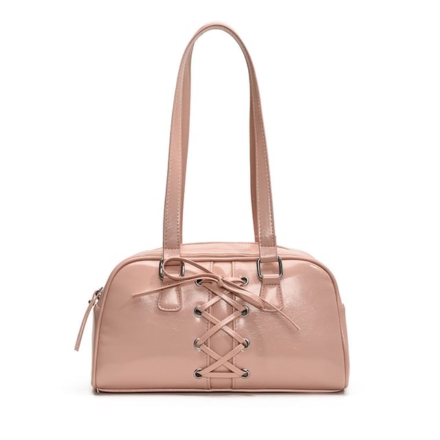 Faux Leather Lace-Up Shoulder Bag