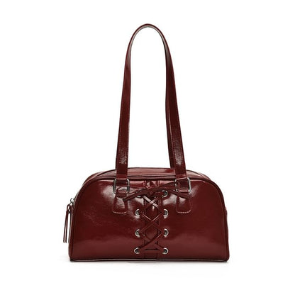 Faux Leather Lace-Up Shoulder Bag