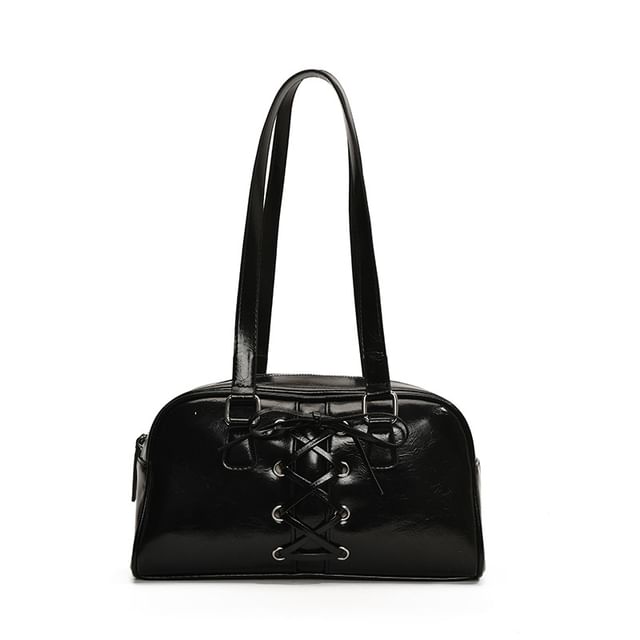 Faux Leather Lace-Up Shoulder Bag