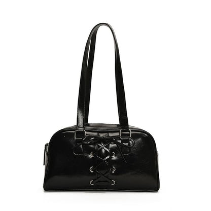 Faux Leather Lace-Up Shoulder Bag