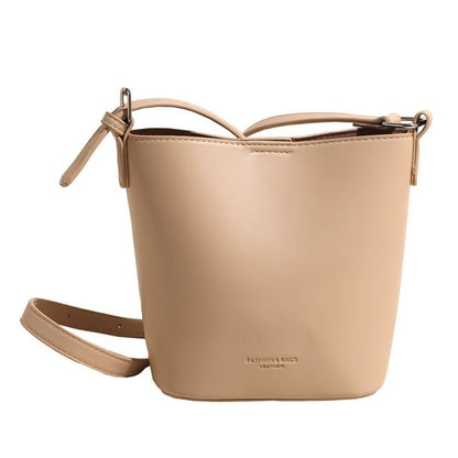 Faux Leather Plain Bucket Bag