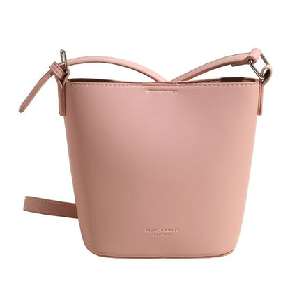 Faux Leather Plain Bucket Bag