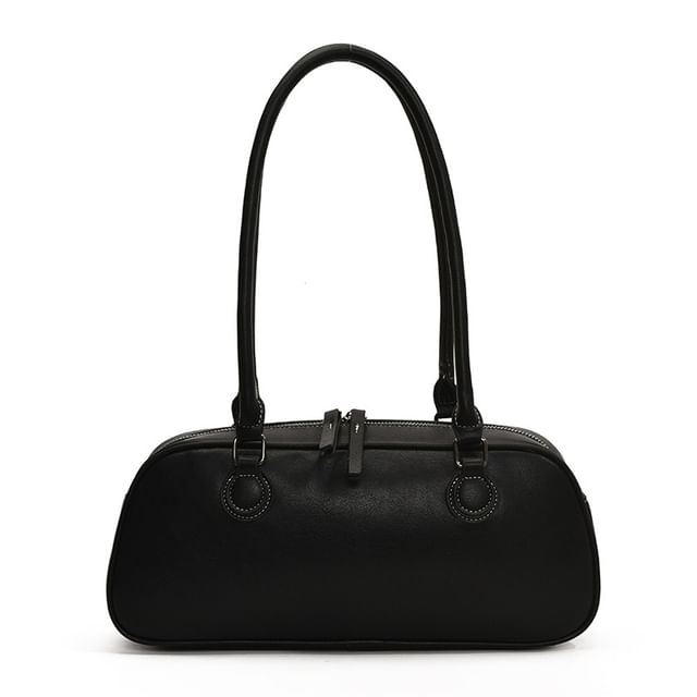 Faux Leather Plain Shoulder Bag