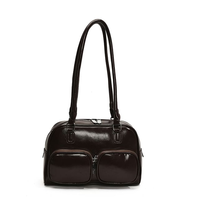 Faux Leather Plain Bowler Bag