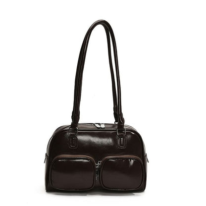Faux Leather Plain Bowler Bag