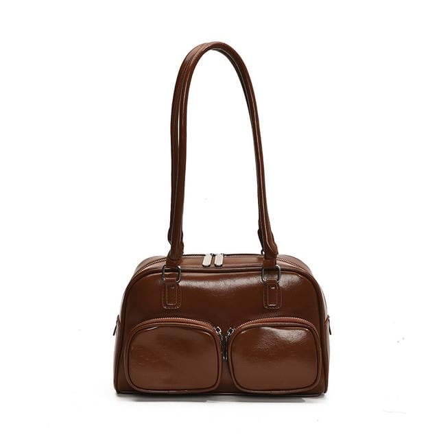 Faux Leather Plain Bowler Bag