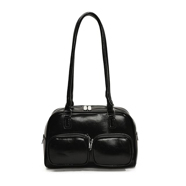 Faux Leather Plain Bowler Bag