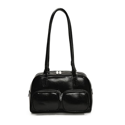 Faux Leather Plain Bowler Bag