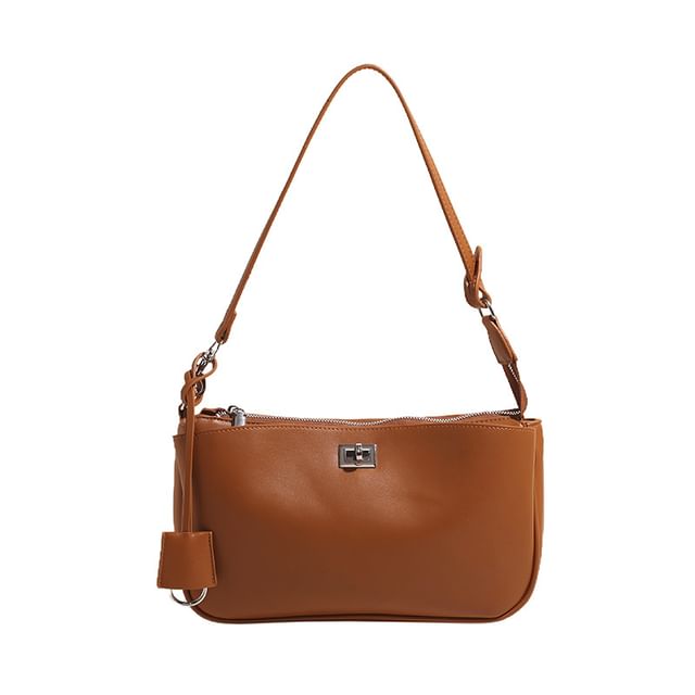 Faux Leather Twist Lock Crossbody Bag