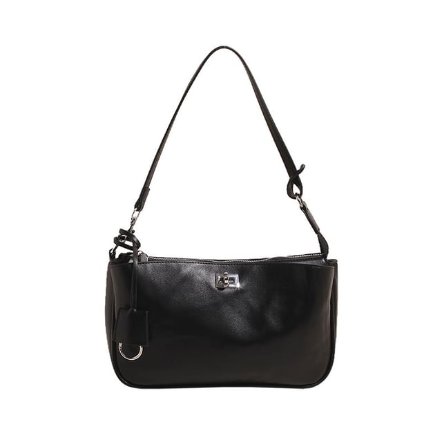 Faux Leather Twist Lock Crossbody Bag