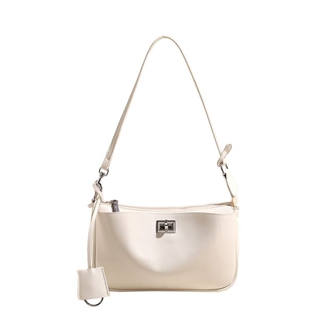 Faux Leather Twist Lock Crossbody Bag