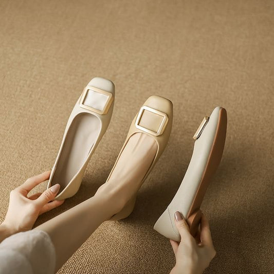 Square-Toe Buckled Flats