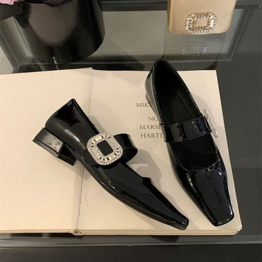 Low Heel Rhinestone Buckle Mary Jane Pumps