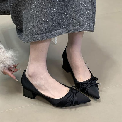 Chunky Heel Bow Pumps