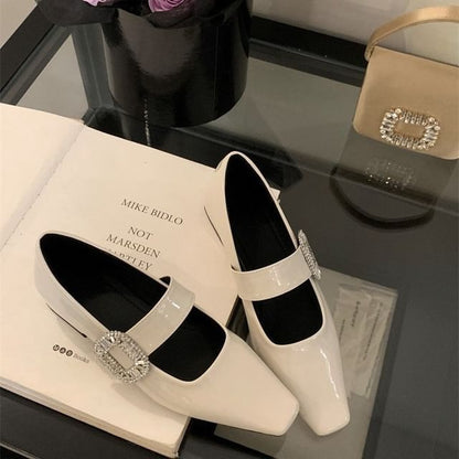 Low Heel Rhinestone Buckle Mary Jane Pumps