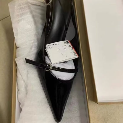 Low Heel Buckle Stiletto Heel Pumps