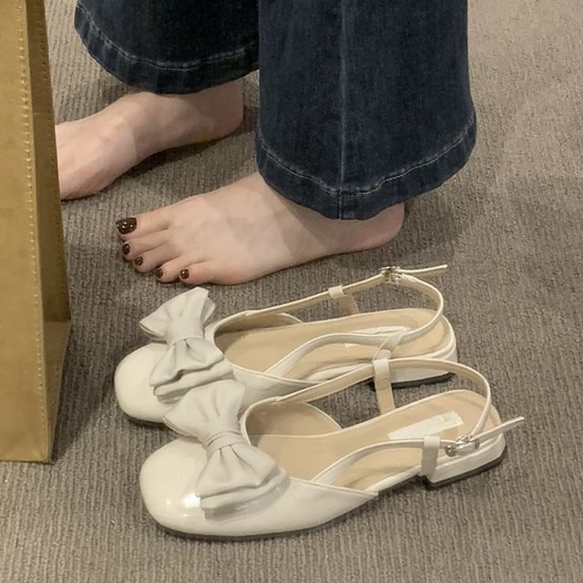 Low Heel Bow Slingback Sandals