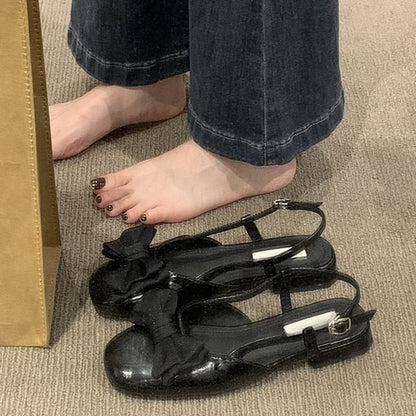 Low Heel Bow Slingback Sandals
