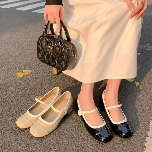 Contrast Trim Block Heel Mary Jane Pumps
