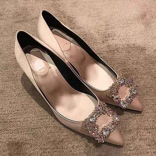 Pointed Rhinestone Kitten Heel Pumps