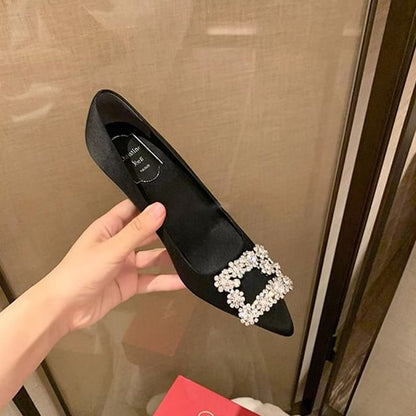 Pointed Rhinestone Kitten Heel Pumps