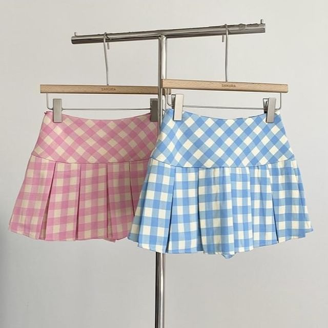 Plaid Pleated High-Rise Mini Skater Skirt