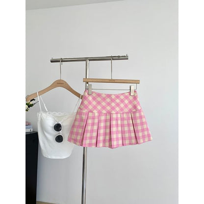 Plaid Pleated High-Rise Mini Skater Skirt
